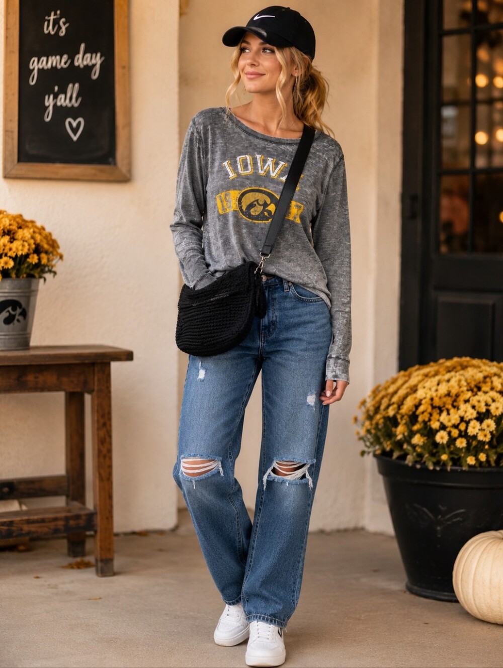 J. America Women's Iowa Hawkeyes Long Sleeve Graphic Shirt - Size Large